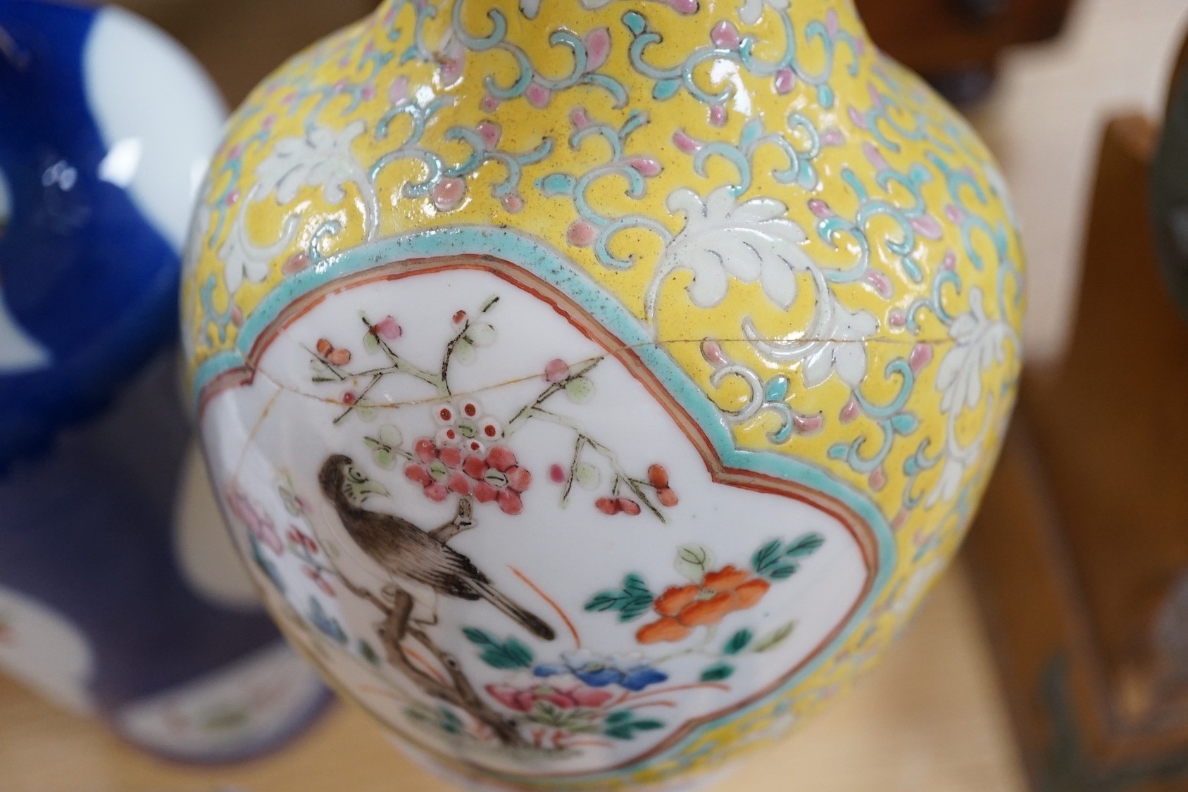 Two late 19th century Chinese porcelain vases, 31cm high, a/f